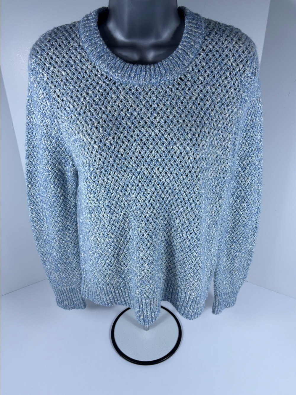 J.Crew Medium Blue Marled Textured Knit Sweater Crew Neck Cozy Cotton Blend Top
